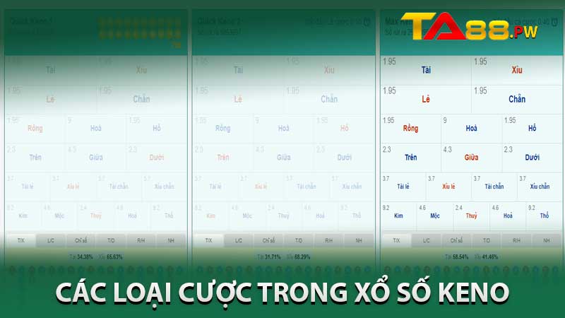 các loại cược trong xổ số keno